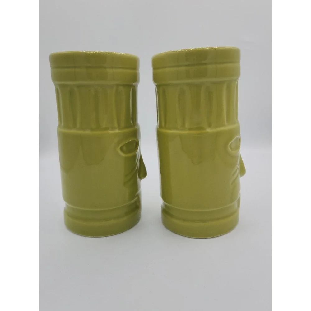 Pair Of Crate‎ and Barrel Lime Green Tiki Tall Hurricane Glasses by Jane Dixon